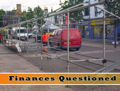 Ormskirk Market being disassembled by a worker in bright orange clothing